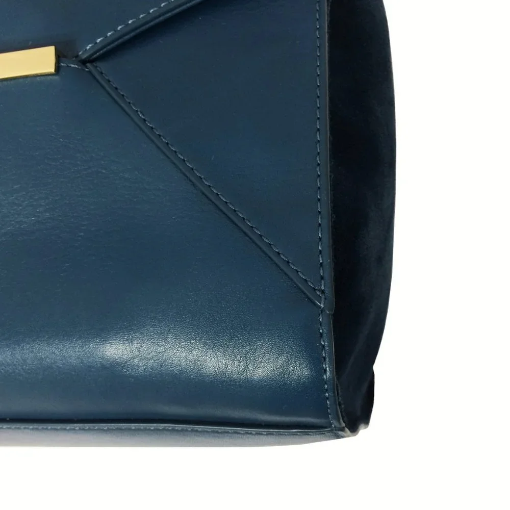 Tory Burch Penelope Satchel Teal Leather Suede Navy Handles Crossbody Strap